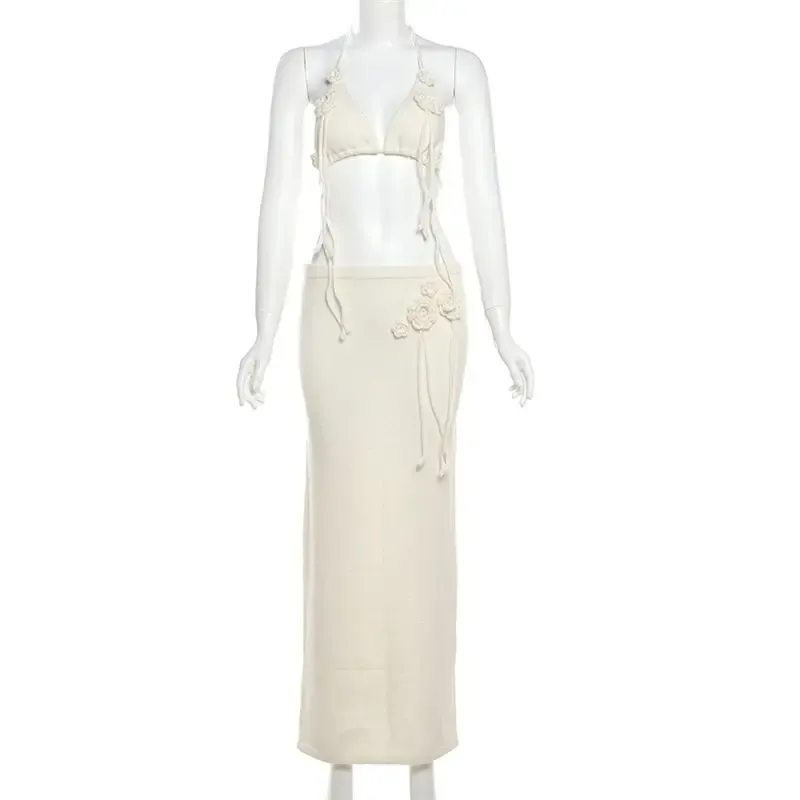 New Arrival Knit Crop Tops Skirt 2 Piece Set Casual Fashion Women's Suits