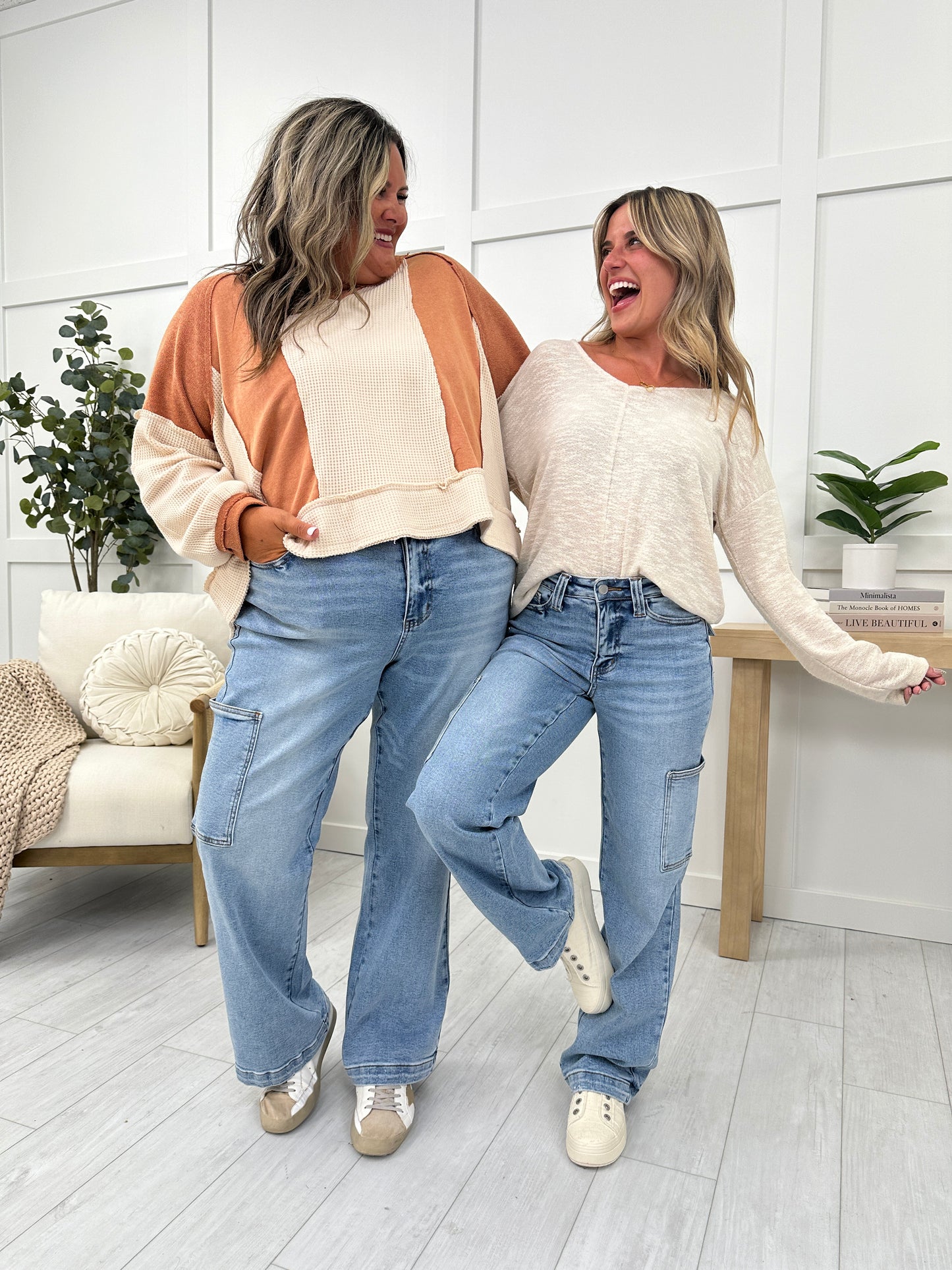 Leila High Rise Tummy Control Cargo Straight Jeans (Buy 2 Free Shipping)