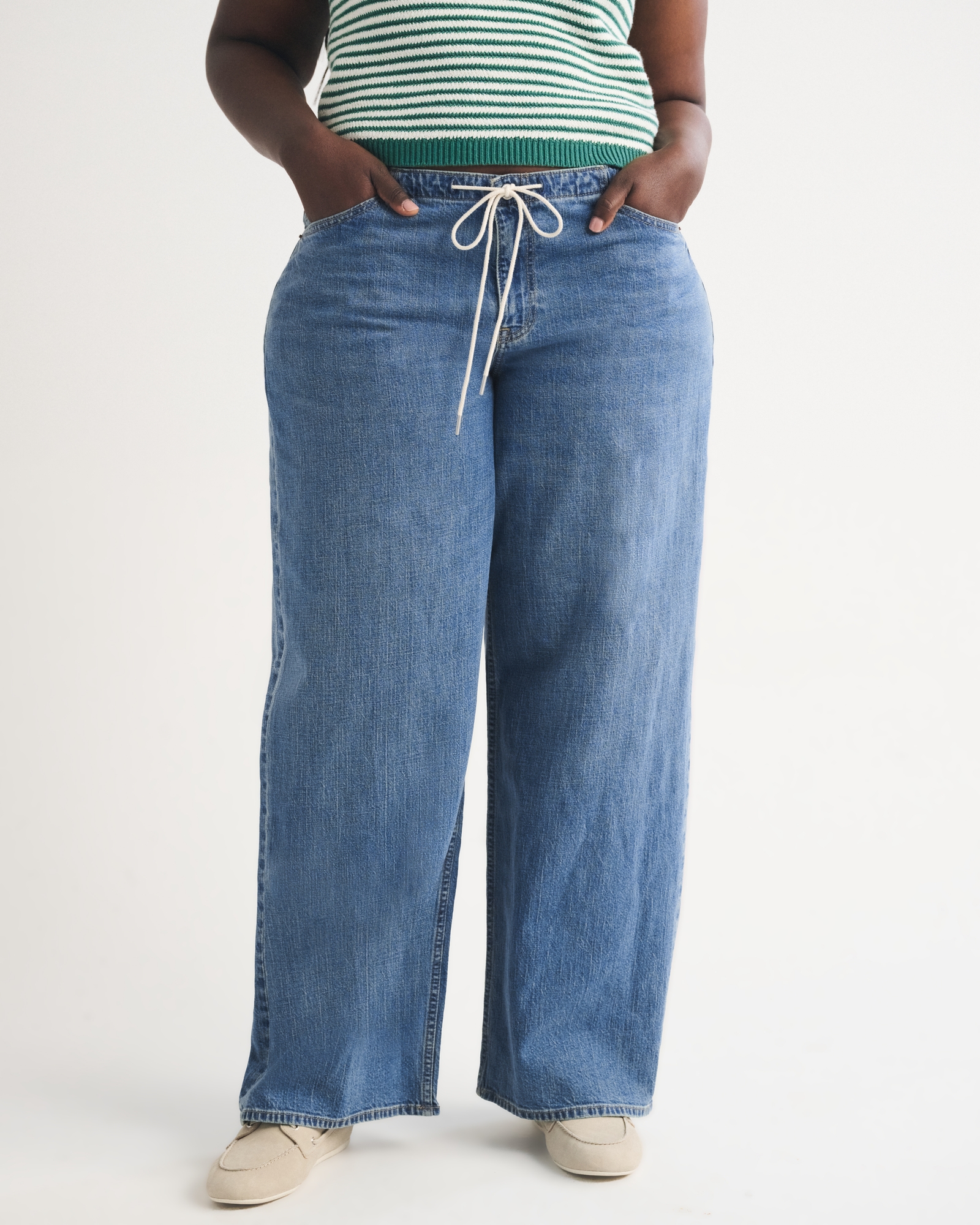 Curve Love Linen-Blend Low Rise Ultra Loose Drawstring Jeans (Buy 2 Free Shipping)