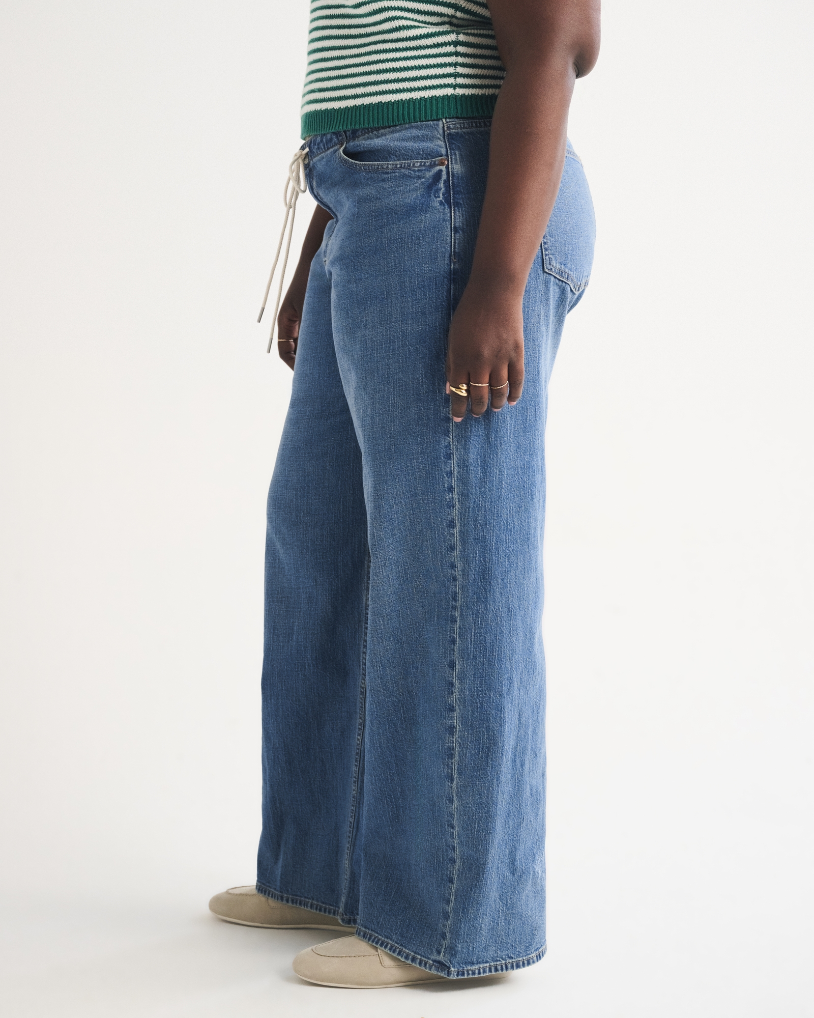 Curve Love Linen-Blend Low Rise Ultra Loose Drawstring Jeans (Buy 2 Free Shipping)