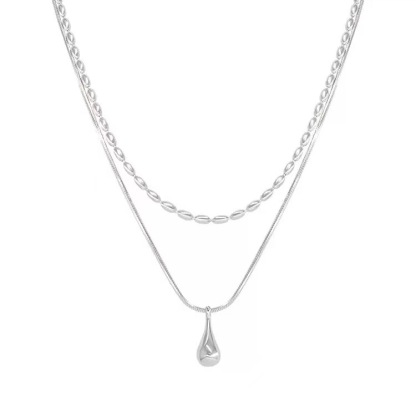 Layered Silver Teardrop Necklace