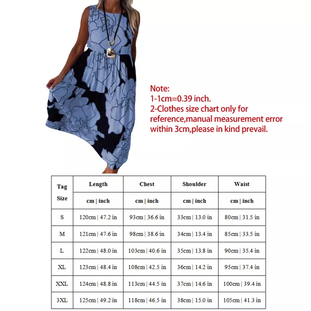 Women Casual Dresses Sleeveless Floral Sundress Holiday Beach Swing Dresses