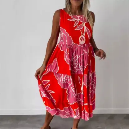 Women Casual Dresses Sleeveless Floral Sundress Holiday Beach Swing Dresses