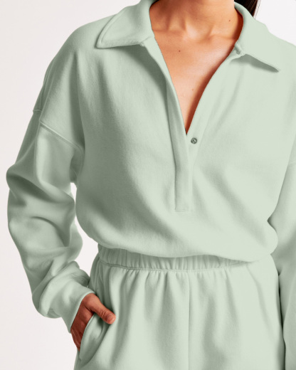 Long-Sleeve Polo Fleece Romper(BUY MORE SAVE MORE)