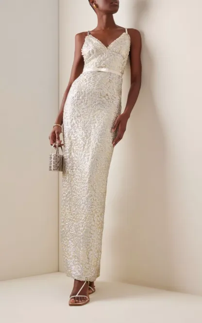Sequin-embellished Column Gown