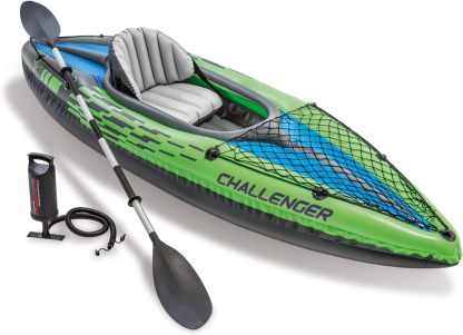 IthtNTEX Cththallenger Inflatable Kayak: Deluxe 86-inch Kayak Paddle and High-Output Pump – Super Strong PVC – Adjustable Seat with Backrest – Removable Tail Fin – Cargo Storage Net