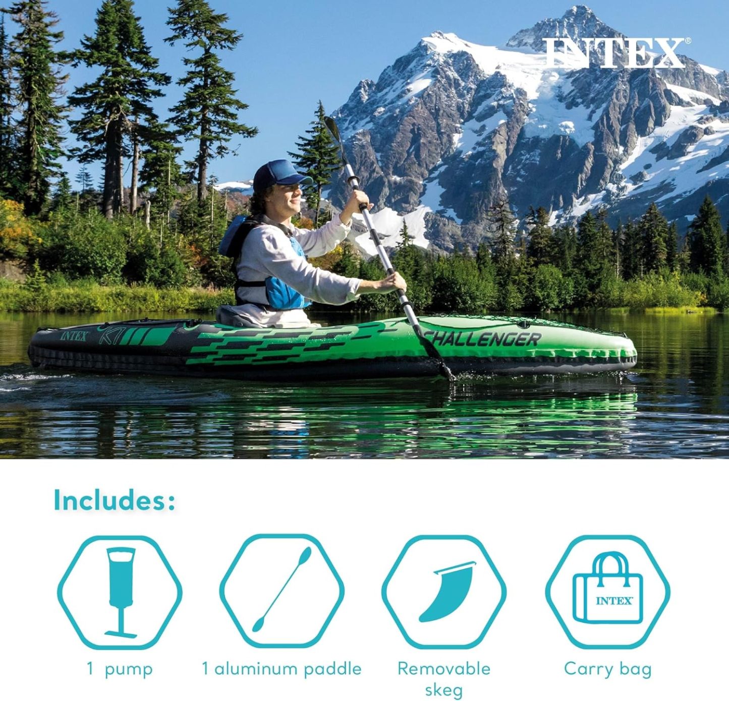 IthtNTEX Cththallenger Inflatable Kayak: Deluxe 86-inch Kayak Paddle and High-Output Pump – Super Strong PVC – Adjustable Seat with Backrest – Removable Tail Fin – Cargo Storage Net