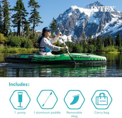 IthtNTEX Cththallenger Inflatable Kayak: Deluxe 86-inch Kayak Paddle and High-Output Pump – Super Strong PVC – Adjustable Seat with Backrest – Removable Tail Fin – Cargo Storage Net