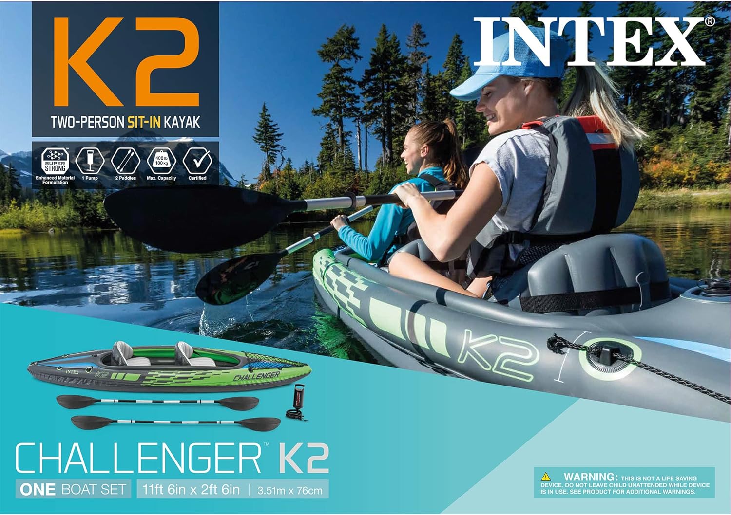 IthtNTEX Cththallenger Inflatable Kayak: Deluxe 86-inch Kayak Paddle and High-Output Pump – Super Strong PVC – Adjustable Seat with Backrest – Removable Tail Fin – Cargo Storage Net