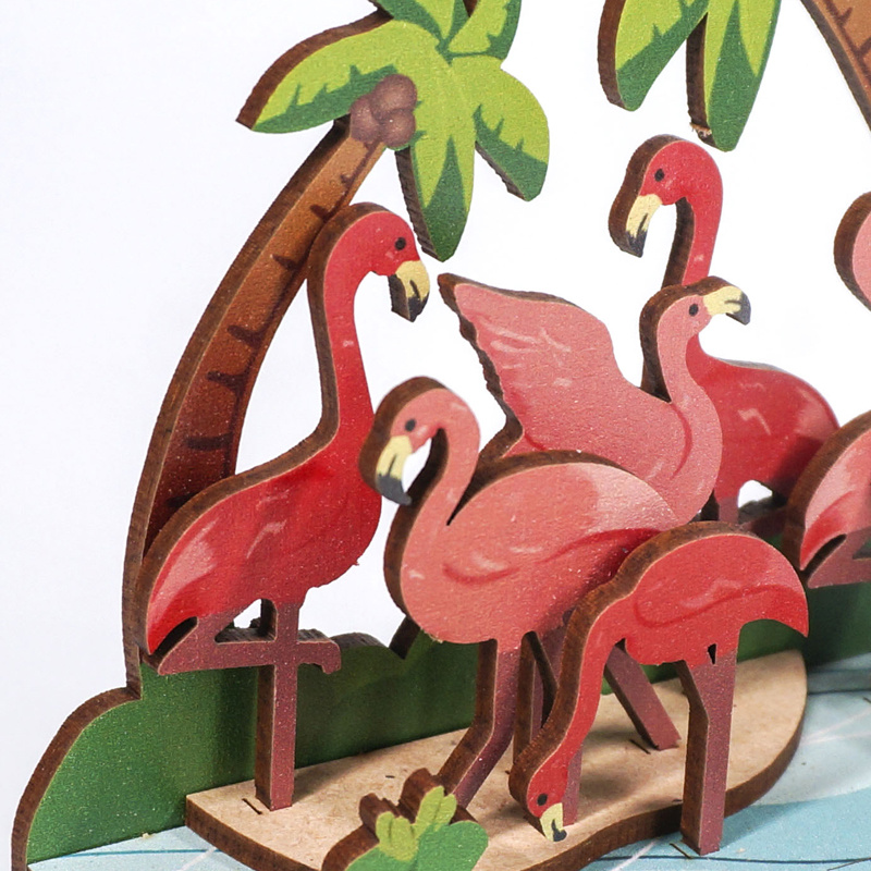 Pink Flamingos wooden calendar，3d art calendar desk calendar diy gifts
