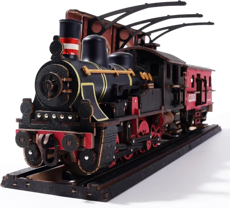 3D Puzzles for Adults Wooden Puzzle DIY Model Steampunk Train Kit to Build Wood Craft Kit Toy Hobby Gift Home Decor (Steam Journey)