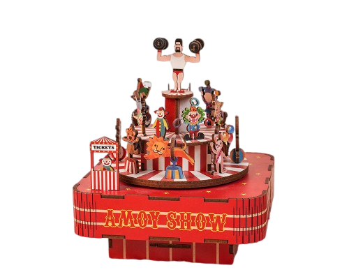 Circus music box Sisyphus handmade diy cabin building blocks music box sky city creative gift
