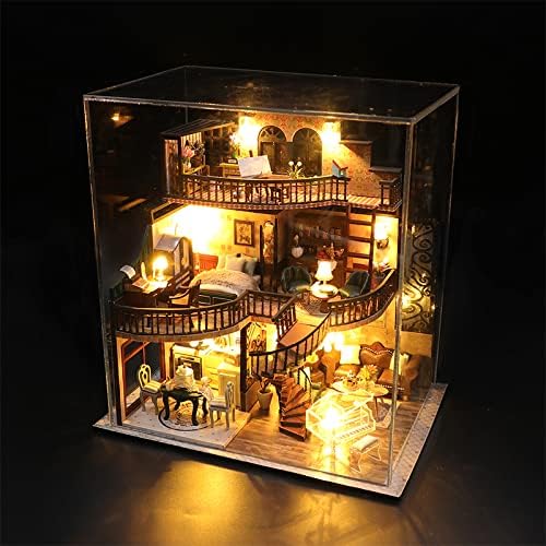 DIY Dollhouse Miniature Kit, Doll House Kit with Dust Proof Cover and Music Box, Mini Wooden Dollhouse Toys for Adult Gift(M2132)-uFunSpace
