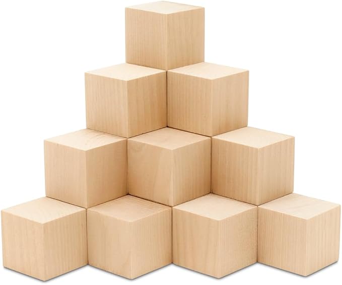 4 inch large wood blocks, 10 square wood blocks, suitable for DIY, crafts and decoration.