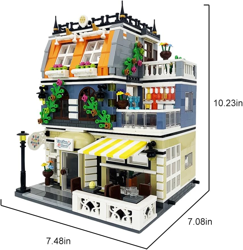 Garden Hotel Assembly Square Building kit,Modular House Building Blocks Model Set for Teens and Adults.Collectible Display Toy Building Set 1316 PCS-uFunSpace