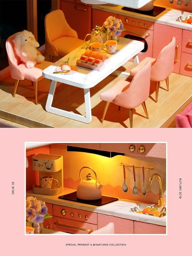 DIY Miniature Dollhouse Kit, 1:24 Scale Mini Handmade Wooden Doll House with Music, Great Handmade Crafts Gift for Birthday Mother's Day Kids Teens Adults Assemble the Villa Model Gift-uFunSpace
