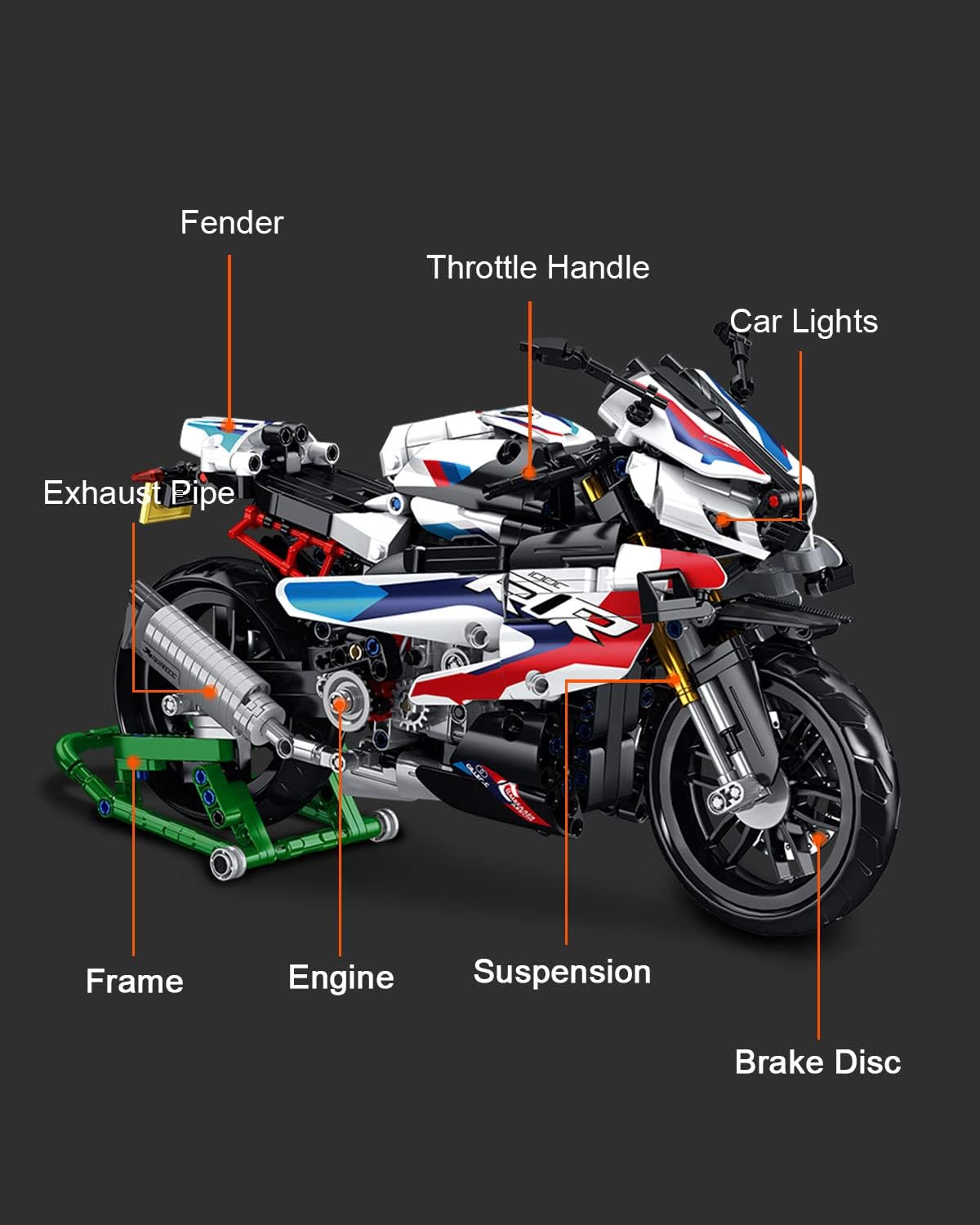 Motorcycle 1000 RR Model Building Blocks Set, 912 Blocks, MOC Toys as Gift for Kids or Adults