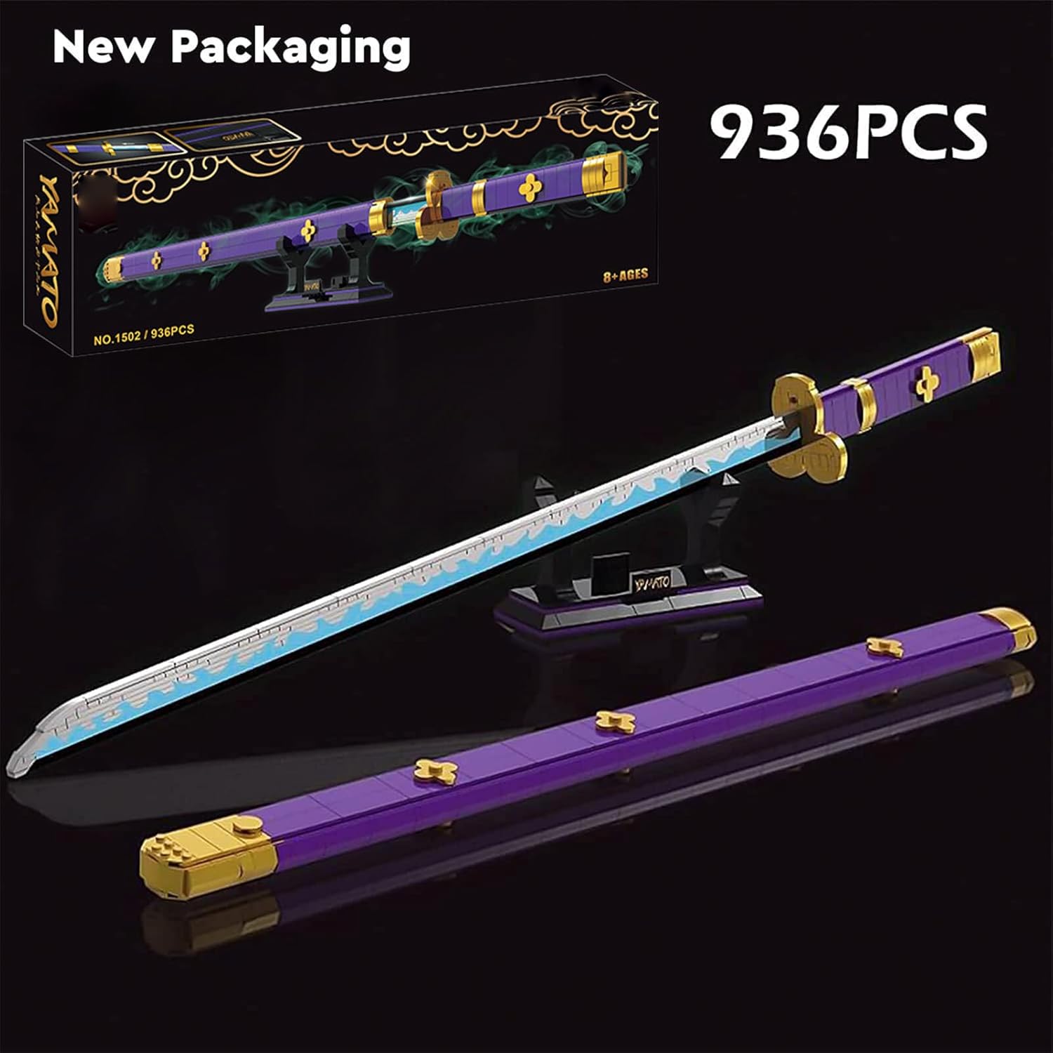 Anime Role Play Sword Building Blocks Set, 936 Pieces Purple Enma Zoro Sword 38.8 Inch with Scabbard and Stand, Suitable for Adults and Kids 8+ (Roronoa Zoro Yamato Sword)-uFunSpace