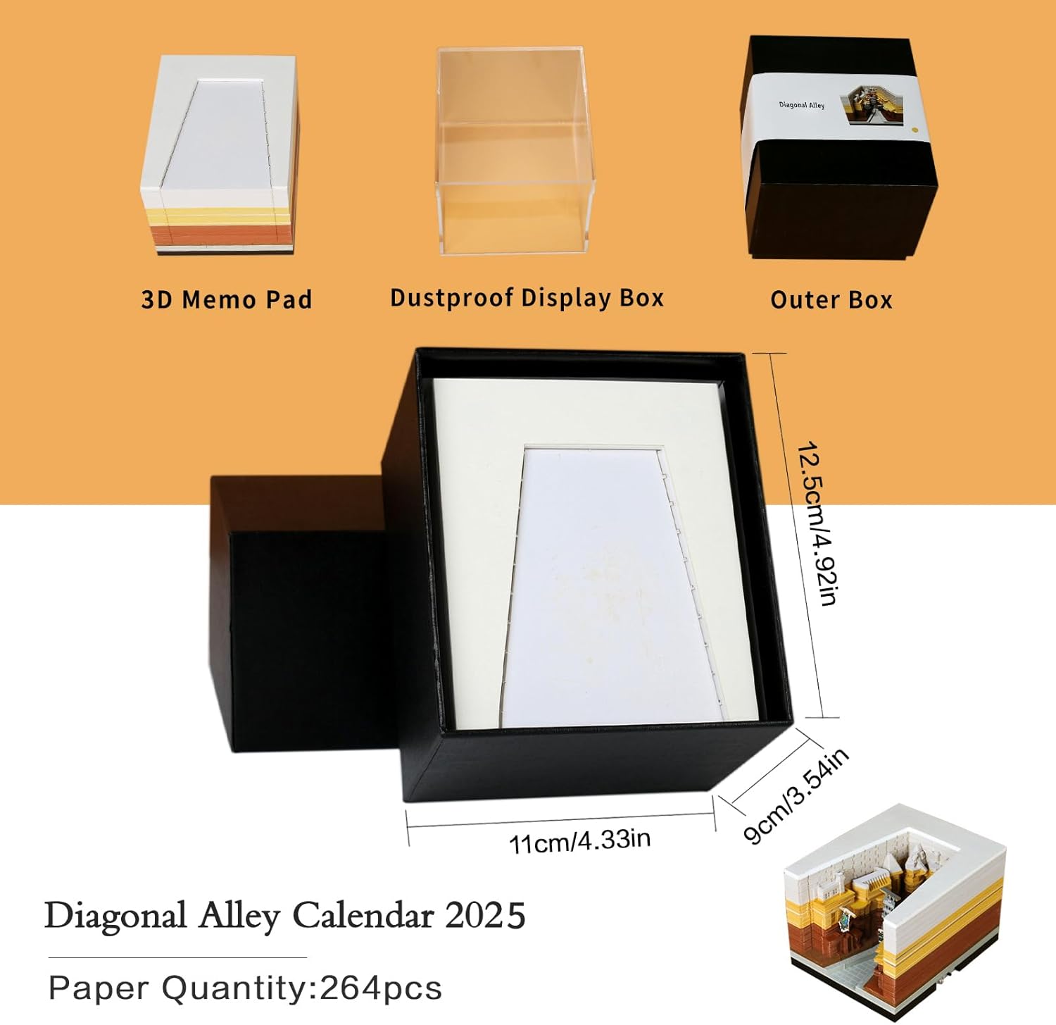 2025 Time Piece Calendar Memo Pad, Diagonal Alley Desk Calendar Notepad With Light, 3D Memo Pad DIY Decoration Gift-uFunSpace
