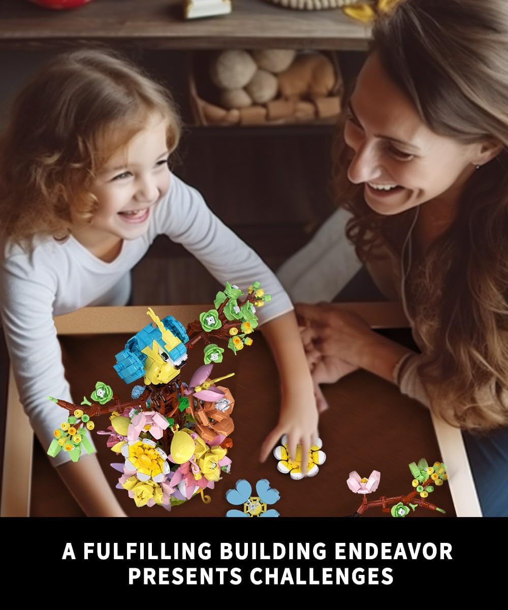 Flowers and Parrot Building Set- 1162pcs, Compatible with Lego Flower, Cute Bird and Succulent Botanical Collection Set,Nice Gift for Her or Him for Mother’s Day and Anniversary-uFunSpace