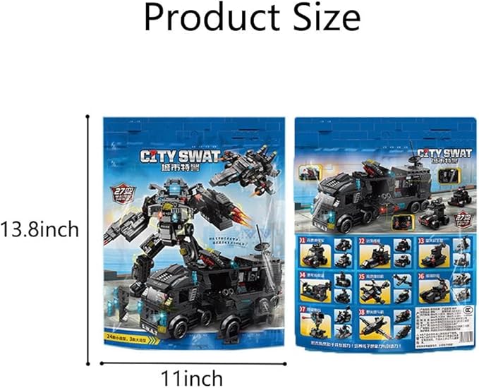 City Police Station Building Kit, Building Block Robot 27 in1 SWAT Police Command Truck Building Kit for Kids City Helicopter Bricks Kit Educational Toys for Boy 6-12 Years Old 585PCS-uFunSpace