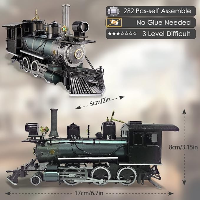 3D Puzzle for Adults, Mogul Steam Engine Steamer 3D Metal Model Building Kits Challenging Assembly DIY Crafts Kits, Best Birthday Christams Gifts-uFunSpace