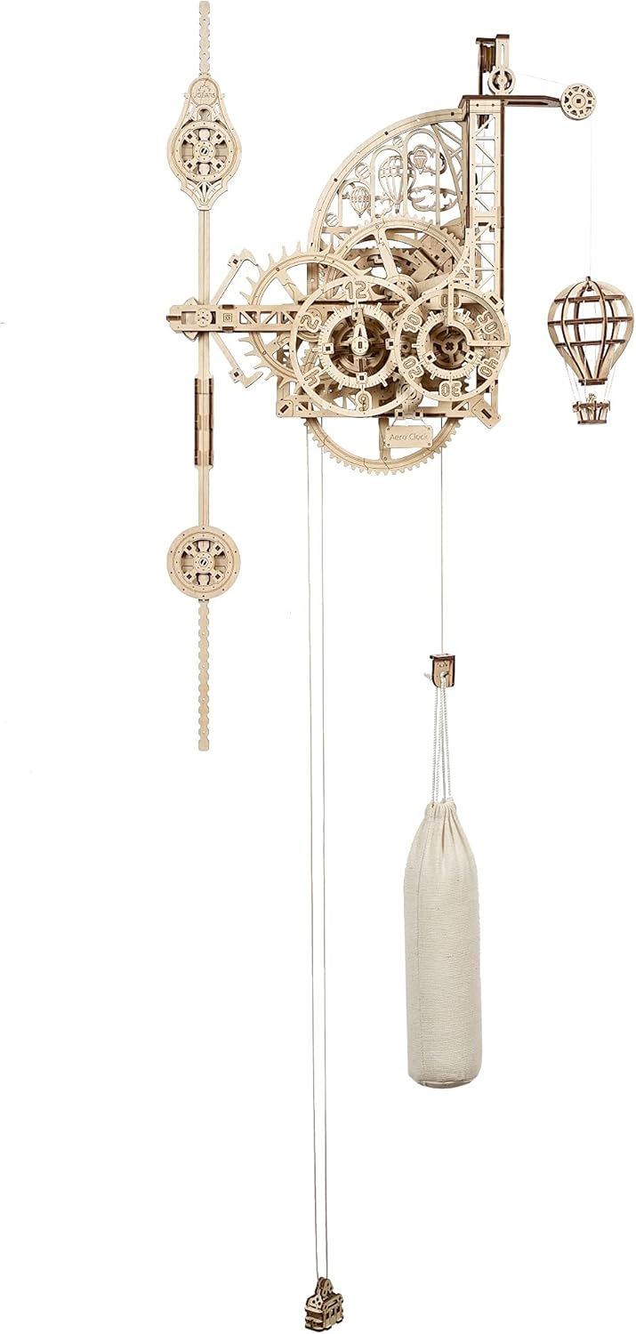 Wooden 3D Puzzles for Adults Aero Clock - Mechanical Puzzles For Adults, Wall 3D Clock Puzzle with Pendulum Model Kit - DIY Miniature Kit Crafts For Adults - Gift for Dad, Men, Family - 320 Pcs-uFunSpace