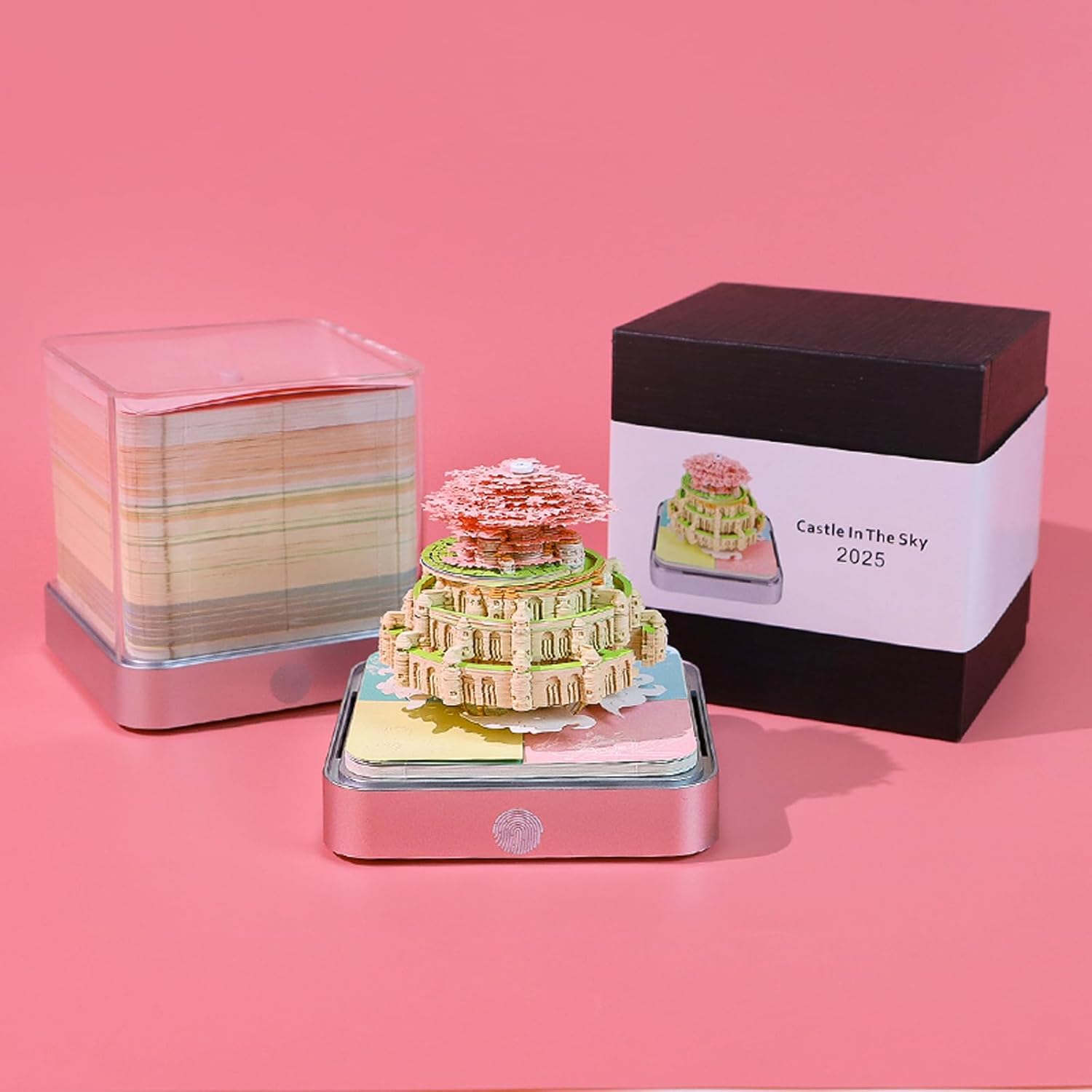 Time Piece Calendar,3D Art Calendar Memo Pad 2025 Creative Desk Calendar with Light,Castle in Sky Tear Away Paper Carving 3D Memo Pad Art Notepad Christmas Gift-uFunSpace