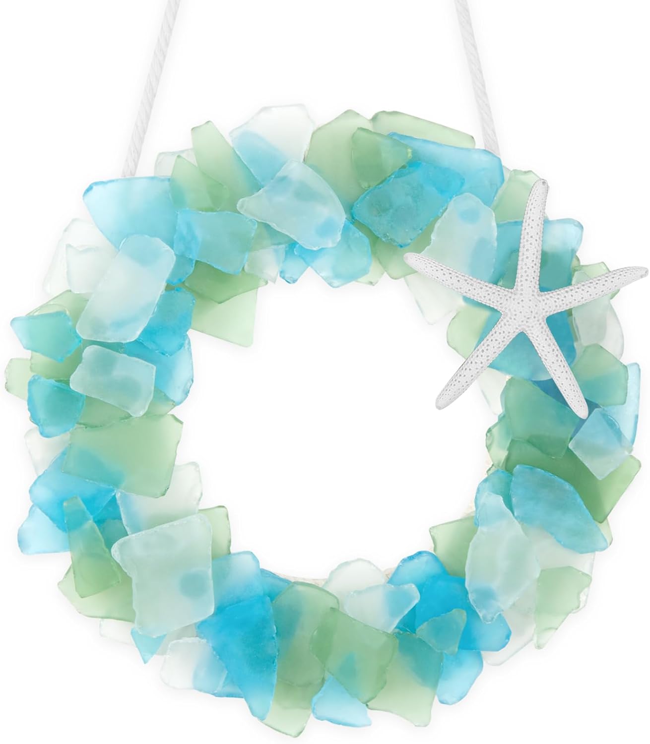Sea Glass Wreath - Handmade 8.5 Inch Beach Wreath, Coastal Style Christmas Decor Wreaths for Home Decor, Door, Window, Kitchen Cabinet, Chair and Wall-uFunSpace