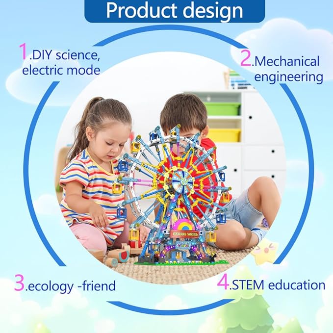 Upgrade Rotating Ferris Wheel Building Blocks Set Toys for Kids with Light Carnival Amusement Park Construction Kits Birthday Halloween for Boys Girls（813pcs）-uFunSpace