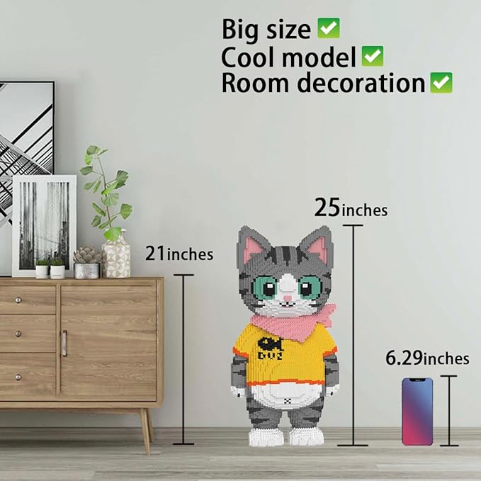 Cute Tuxedo Cat Animal Micro Building Blocks Set (16879Pieces), Big Cat Building Blocks Kit.Cat Lover Gifts for Adults and Kids,Boys & Girls Age 8+-uFunSpace