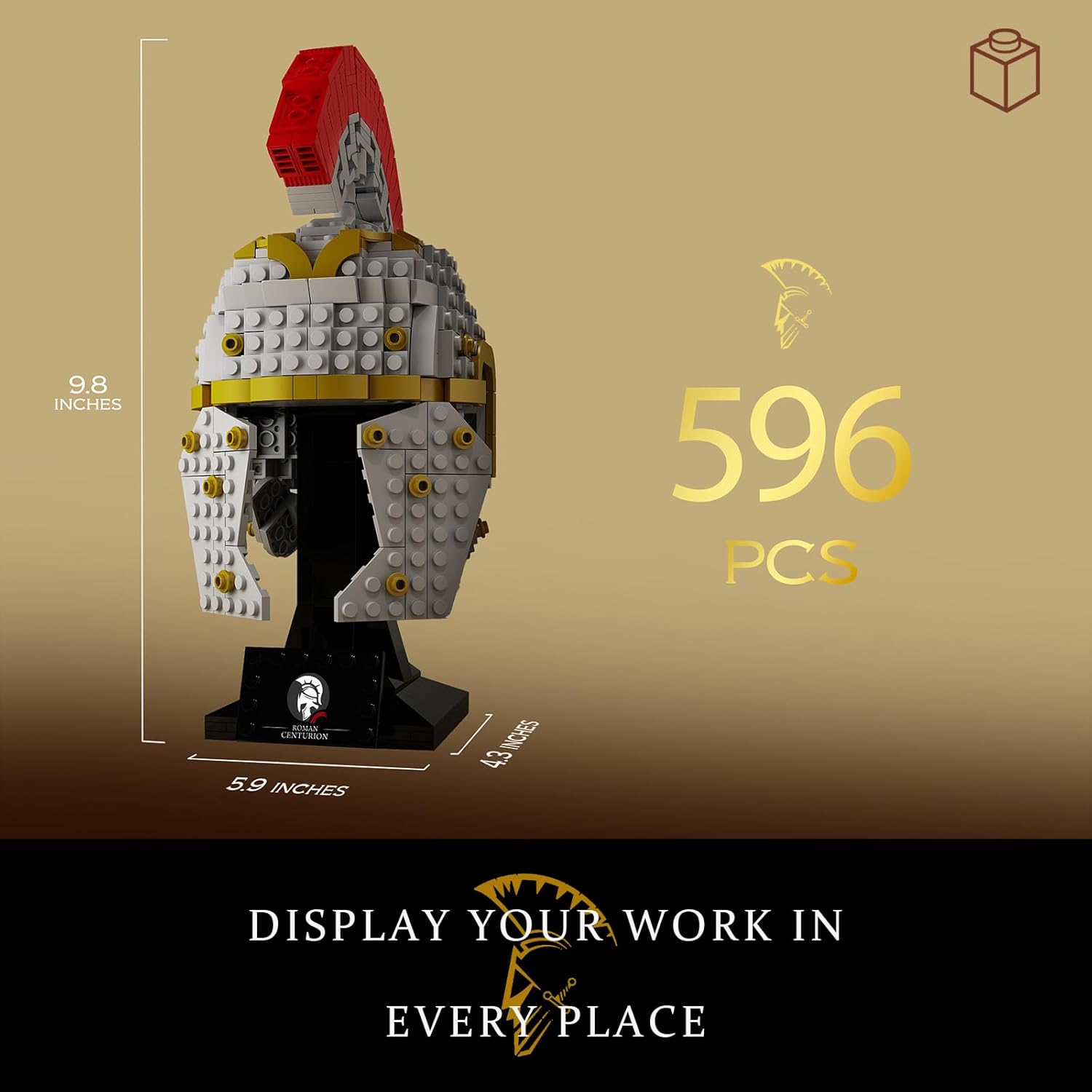 Roman Centurion Helmet Building Blocks Set, Compatible with LEGO, STEM Gift Toys, Suitable for Boys Aged 8-14, Adult Building Display Model Kit, Gift Idea, Collectible Home Decor Model, (596 Pieces)-uFunSpace