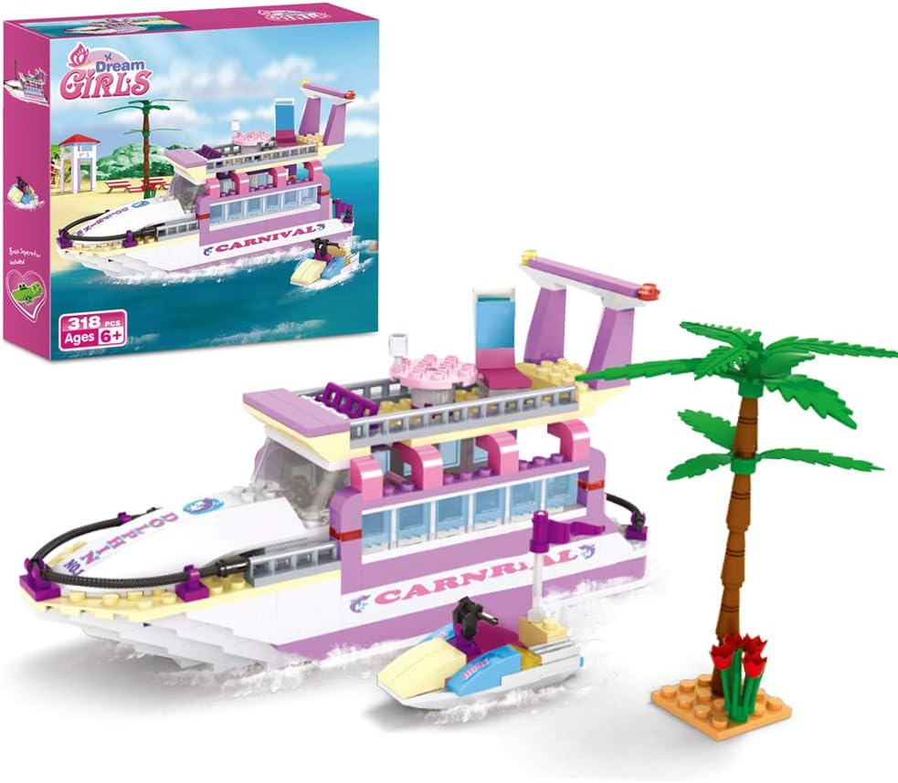 Dream Girls Cruise Ship Building Toys Play Set Creative Friends Yacht Building Blocks Set 318 Pieces Girls City Ship Model Building Kit Christmas Birthday Gift for 6-12 Years Old-uFunSpace