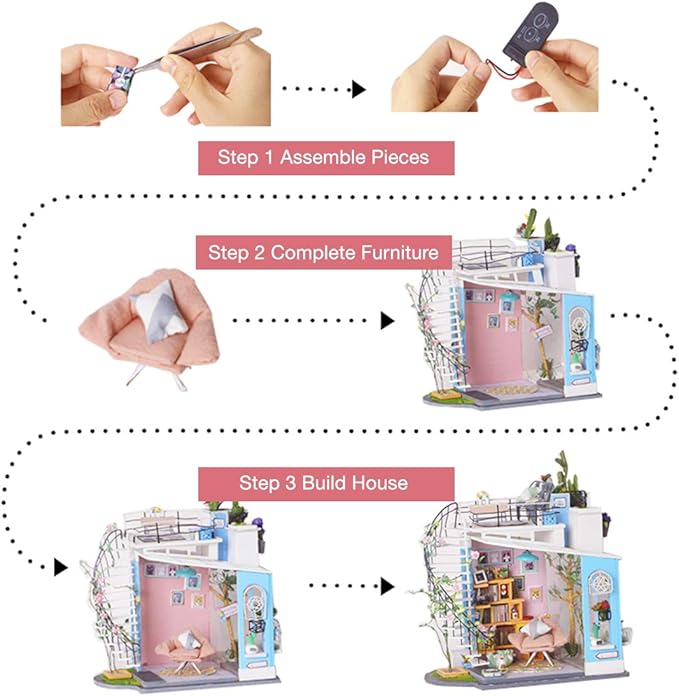 DIY Miniature Dollhouse Kit - 1:24 Scale Dollhouse Room Kit with LED Light - DIY House Kit with Furniture Best Birthday for Women and Men-uFunSpace