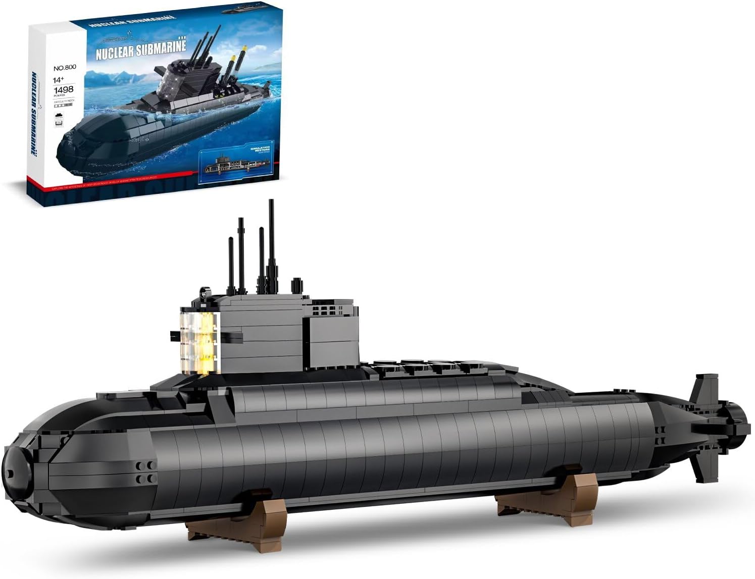 Strategic Nuclear Submarine Toy Building Blocks Set for Adult Kids, WW2 Historical Military Battleship Model Kit with Light, Home Office Decor Collection, Gift for Men Boys Teens 10 12 14 16+ (1498cs)-uFunSpace