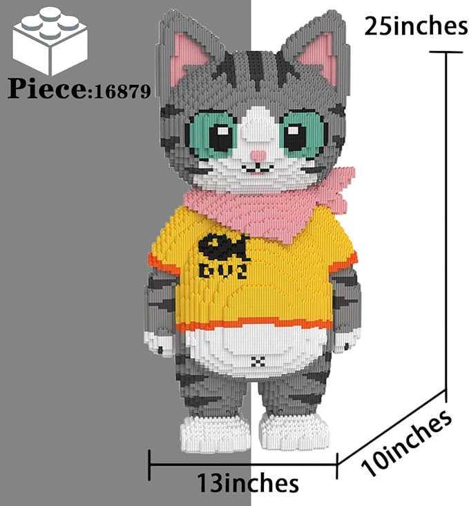 Cute Tuxedo Cat Animal Micro Building Blocks Set (16879Pieces), Big Cat Building Blocks Kit.Cat Lover Gifts for Adults and Kids,Boys & Girls Age 8+-uFunSpace