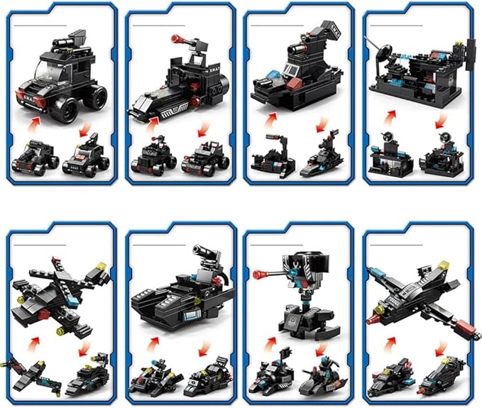 City Police Station Building Kit, Building Block Robot 27 in1 SWAT Police Command Truck Building Kit for Kids City Helicopter Bricks Kit Educational Toys for Boy 6-12 Years Old 585PCS-uFunSpace