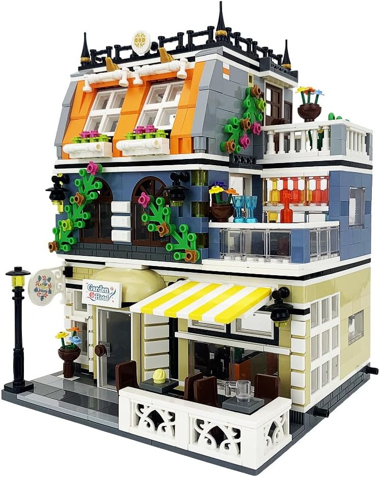 Garden Hotel Assembly Square Building kit,Modular House Building Blocks Model Set for Teens and Adults.Collectible Display Toy Building Set 1316 PCS-uFunSpace