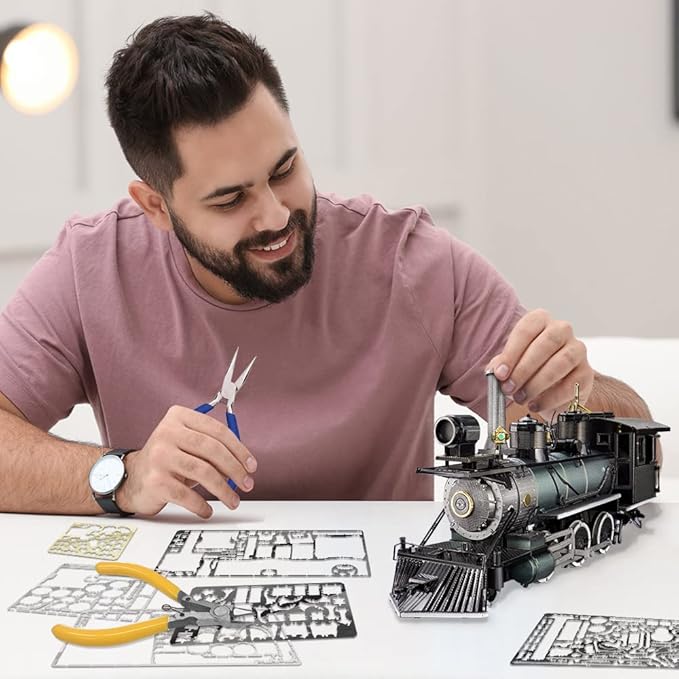 3D Puzzle for Adults, Mogul Steam Engine Steamer 3D Metal Model Building Kits Challenging Assembly DIY Crafts Kits, Best Birthday Christams Gifts-uFunSpace