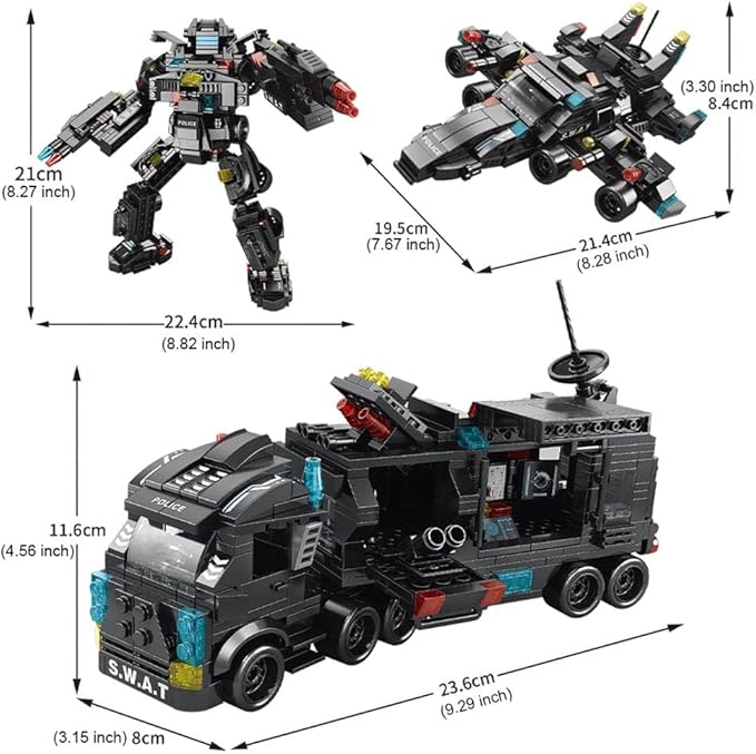 City Police Station Building Kit, Building Block Robot 27 in1 SWAT Police Command Truck Building Kit for Kids City Helicopter Bricks Kit Educational Toys for Boy 6-12 Years Old 585PCS-uFunSpace