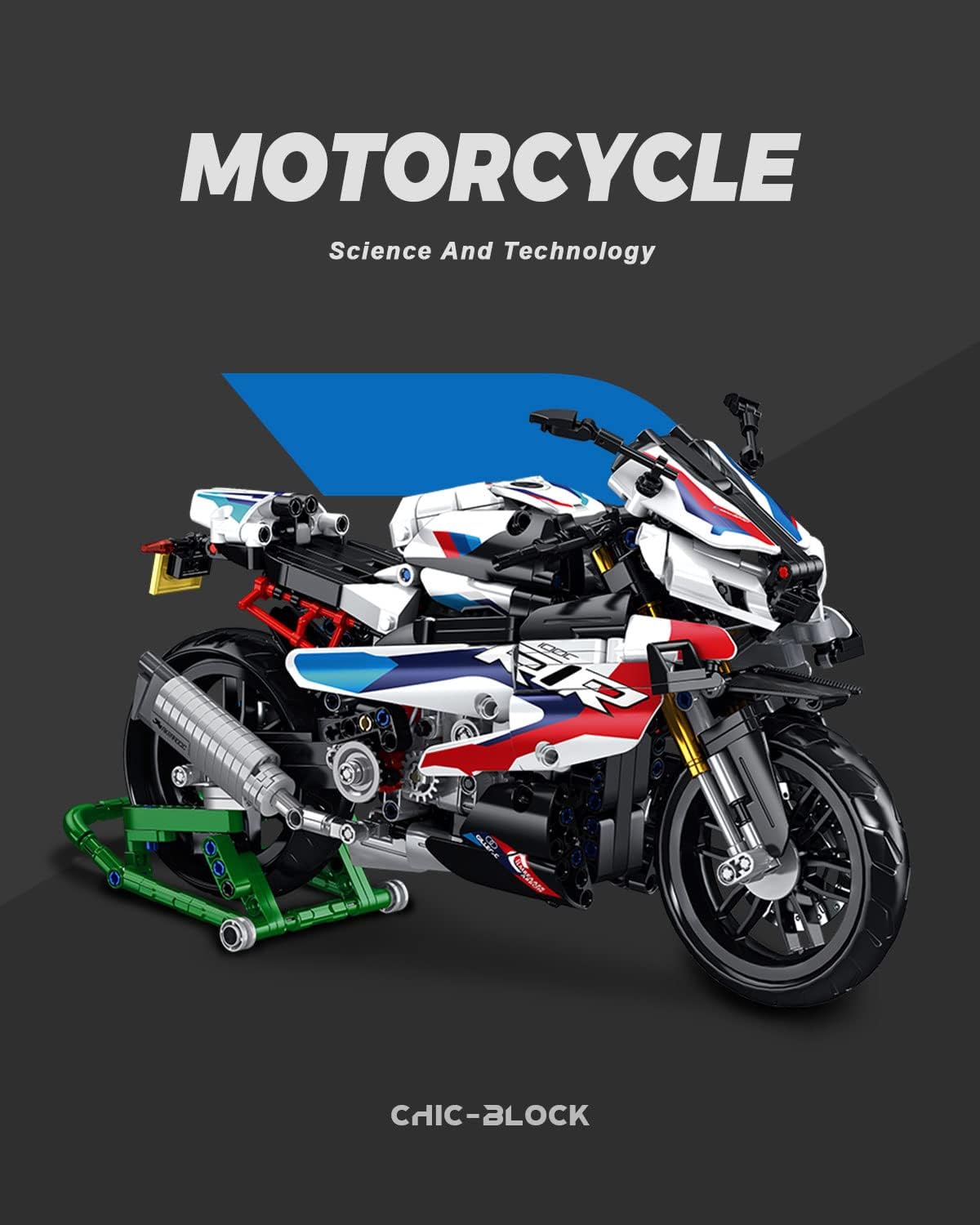 Motorcycle 1000 RR Model Building Blocks Set, 912 Blocks, MOC Toys as Gift for Kids or Adults