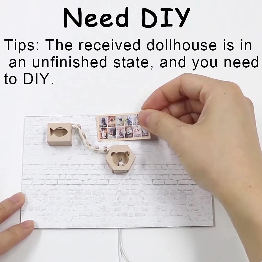 Dollhouse Miniature with Furniture, DIY Wooden Dollhouse Kit Plus Dust Proof, Creative Room Idea(Cat Coffee Garden)-uFunSpace