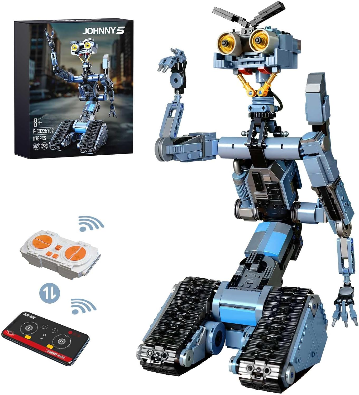 1176 Pieces Johnny 5 Robot Building Set with Remote Control, Short Movie Building Blocks Toy, Compatible for Lego, Rechargeable Technic Robotics Figure Model Kit, Gift for Adult and Teens Boys14+-uFunSpace