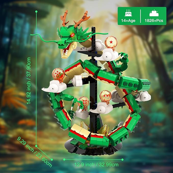 Dragon Building Set for Adult - Cool Dragon Animal Toy Building Set, Mech Dragon Collectible Building Model with 7 Dragon Ball Light, Christmas Birthday Gifts for Teens Kids14+ (1826Pcs-uFunSpace