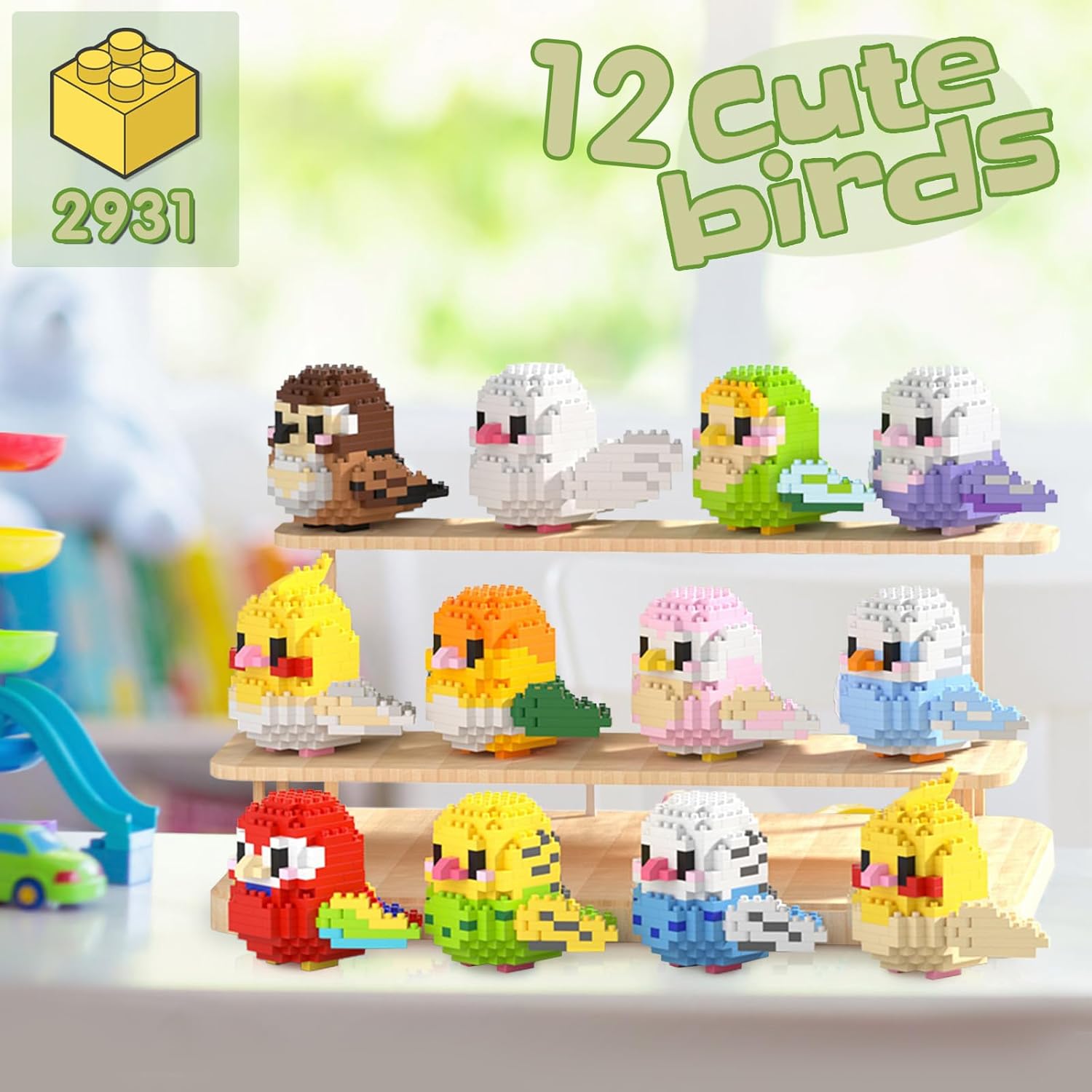 Parrot building block set, 12 color mini building blocks cute bird series children's animal toys, not compatible with Lego birds, miniature building block pet model set, Christmas gift-uFunSpace