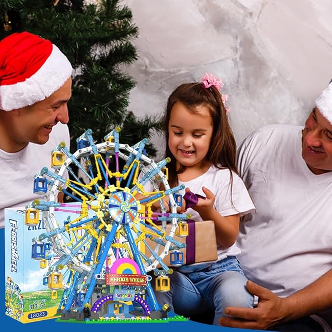 Upgrade Rotating Ferris Wheel Building Blocks Set Toys for Kids with Light Carnival Amusement Park Construction Kits Birthday Halloween for Boys Girls(813pcs)-uFunSpace