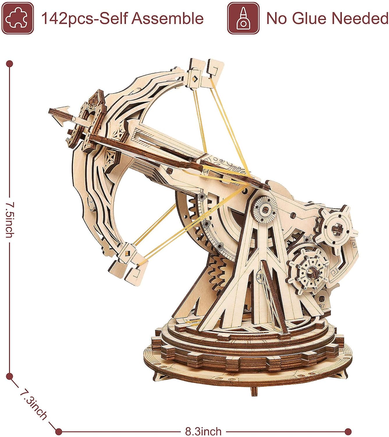 3D Wooden Puzzles for Adults, DIY Wooden Ballista Launcher Toys Building Model Kits STEM Projects Toys for Boys/Girls-uFunSpace