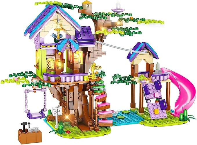 Tree House Building Toys for Kids, Girls Friendship Building Blocks with with LED Light, Creative Forest House Age 6 7 8 9 10 11 12+-uFunSpace