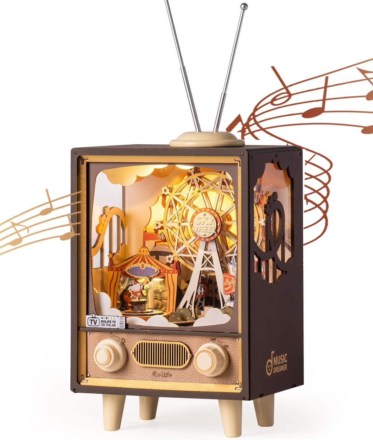 3D Wooden Puzzles for Adults DIY Book Nook Kit 16" Ferris Wheel Music Box Model Building Set with LED Crafts for Adults Gifts for Girls Boys (Sunset Carnival)-uFunSpace