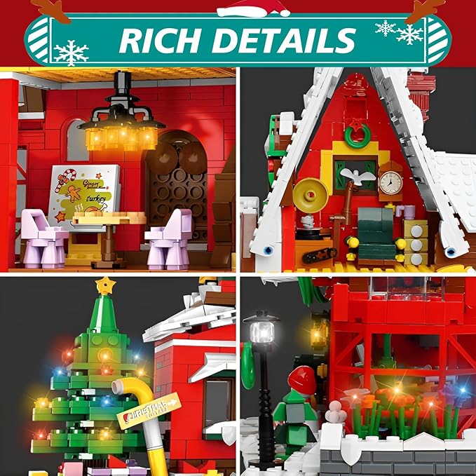 Christmas Gingerbread House Building Block Set Xmas Tree Ornaments Toys Kits Holiday Decorations Gifts for Adults Old Kids 8-12, 6-12, 8+ (1301 PCS)-uFunSpace